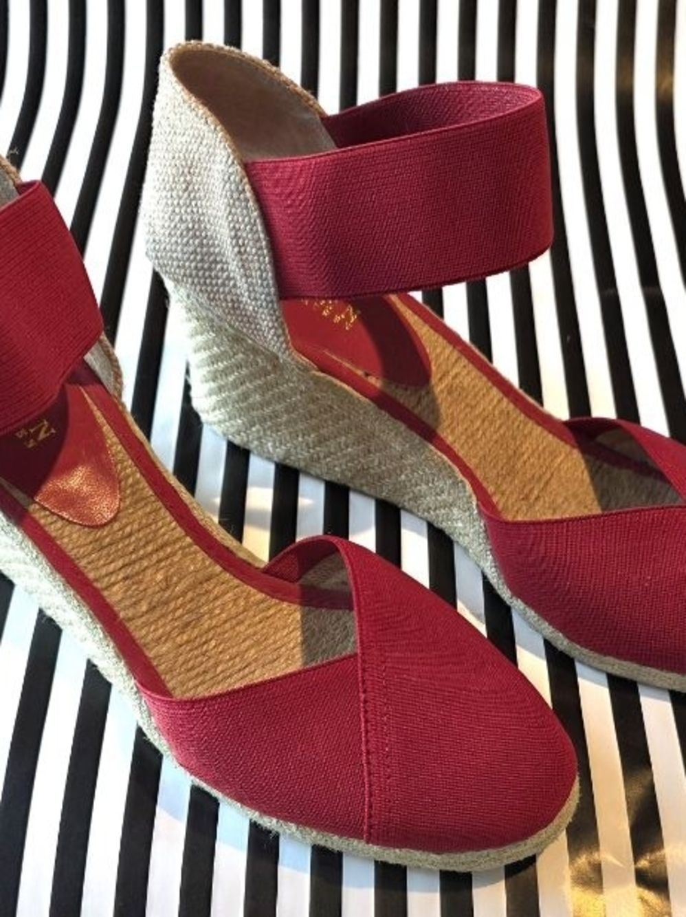 Lauren Ralph Lauren Red Espadrille Wedge Sandals with Elastic Strap